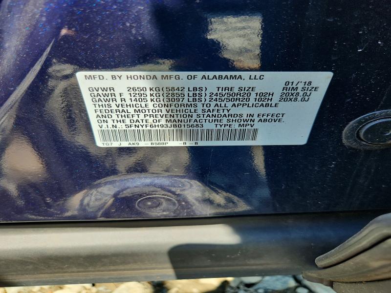 Aukcja sprzedaży 2018 Honda Pilot, vin: 5FNYF6H93JB015683, numer aukcji: 58843926