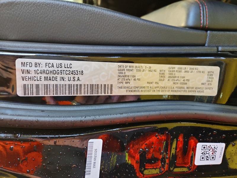 2026 Dodge Durango მანქანა იყიდება აუქციონზე, vin: 1C4RDHDG9TC245318, აუქციონის ნომერი: 58453256