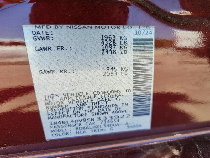 Aukcja sprzedaży 2025 Nissan Altima, vin: 1N4BL4DV9SN333922, numer aukcji: 56656456