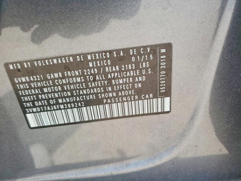 Продаж на аукціоні авто 2015 Volkswagen Jetta, vin: 3VWD17AJ6FM289242, номер лоту: 58831246