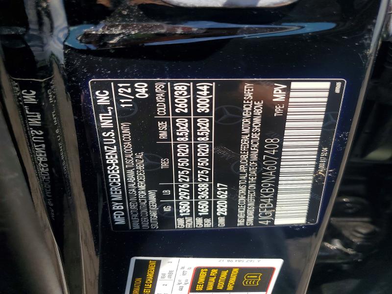 57308616 :رقم المزاد ، 4JGFB4KB9NA607408 vin ، 2022 Mercedes-benz Gle مزاد بيع