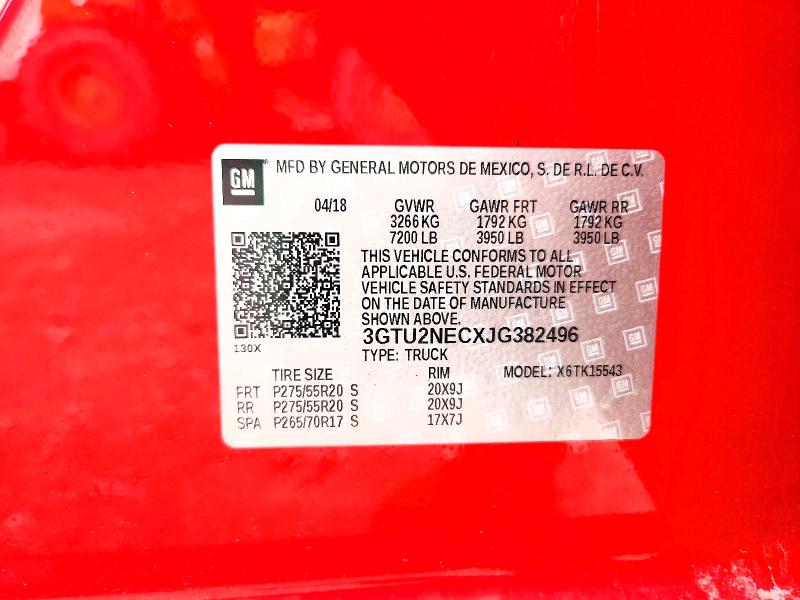 57838686 :رقم المزاد ، 3GTU2NECXJG382496 vin ، 2018 Gmc Sierra مزاد بيع