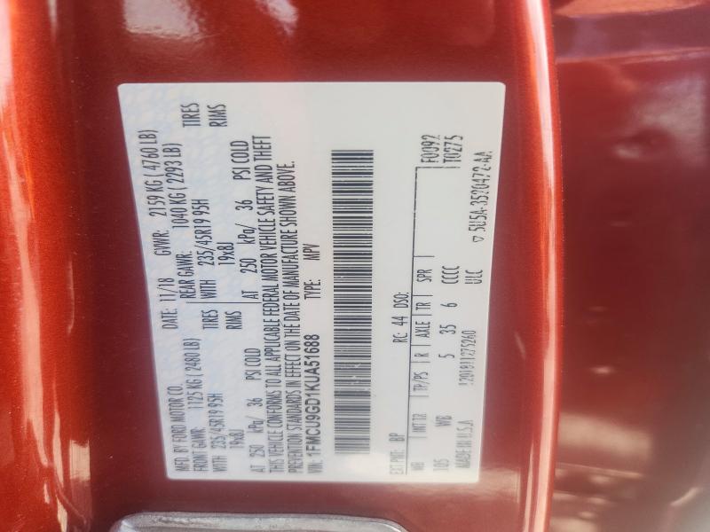 Продажа на аукционе авто 2019 Ford Escape, vin: 1FMCU9GD1KUA51688, номер лота: 56732076