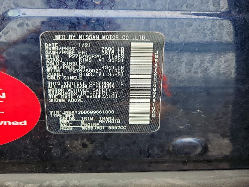 Auction sale of the 2021 Nissan Armada, vin: JN8AY2BD6M9661000, lot number: 56571346