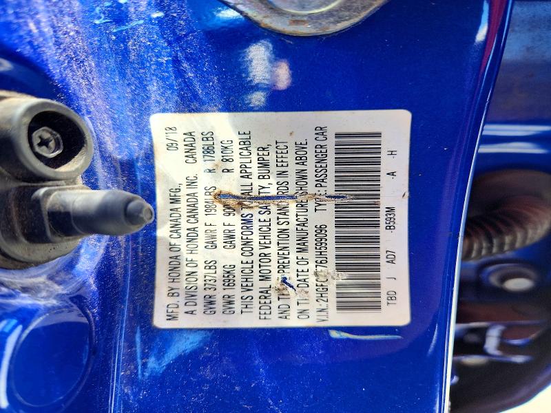 Продаж на аукціоні авто 2018 Honda Civic, vin: 2HGFC2F76JH599096, номер лоту: 56064756
