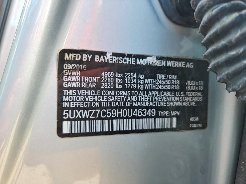 Продаж на аукціоні авто 2017 Bmw X3, vin: 5UXWZ7C59H0U46349, номер лоту: 56714296