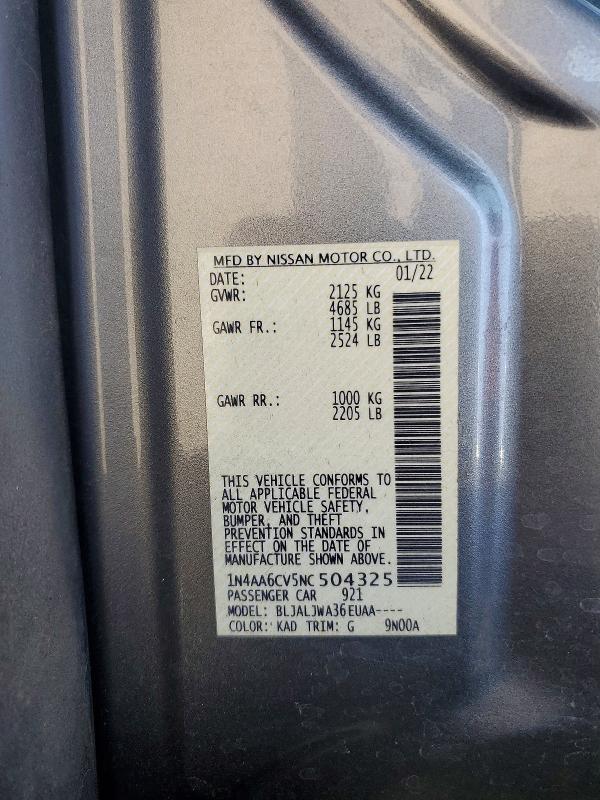 Продажа на аукционе авто 2022 Nissan Maxima, vin: 1N4AA6CV5NC504325, номер лота: 55555426