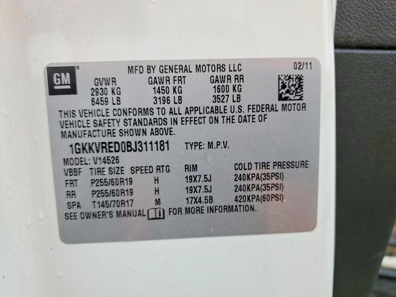 Продаж на аукціоні авто 2011 Gmc Acadia, vin: 1GKKVRED0BJ311181, номер лоту: 58950616