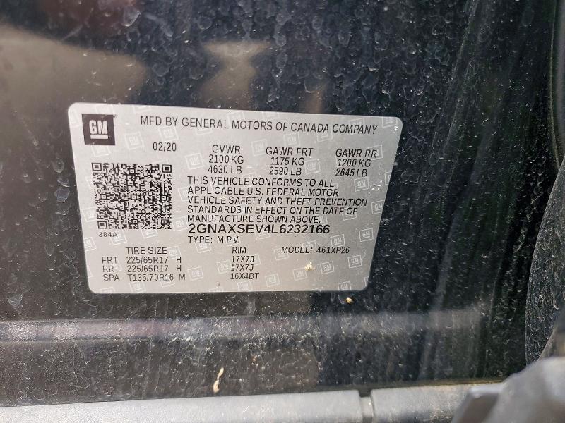 57750296 :رقم المزاد ، 2GNAXSEV4L6232166 vin ، 2020 Chevrolet Equinox مزاد بيع