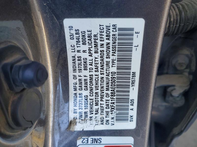 Aukcja sprzedaży 2010 Honda Civic, vin: 19XFA1F88AE050910, numer aukcji: 59091276