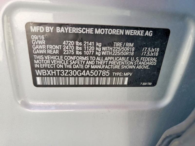2016 Bmw X1 მანქანა იყიდება აუქციონზე, vin: WBXHT3Z30G4A50785, აუქციონის ნომერი: 59534846