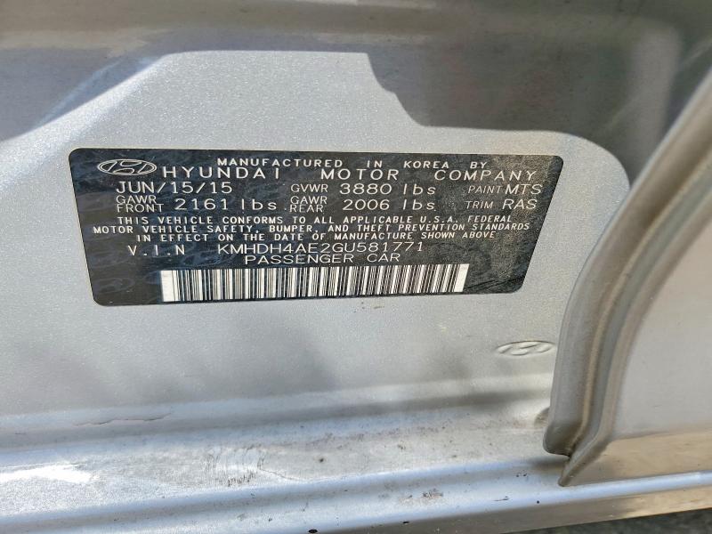 Aukcja sprzedaży 2016 Hyundai Elantra, vin: KMHDH4AE2GU581771, numer aukcji: 58736286