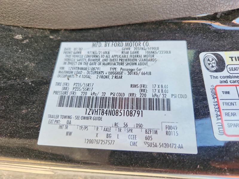 2008 Ford Mustang მანქანა იყიდება აუქციონზე, vin: 1ZVHT84N085108791, აუქციონის ნომერი: 56067656