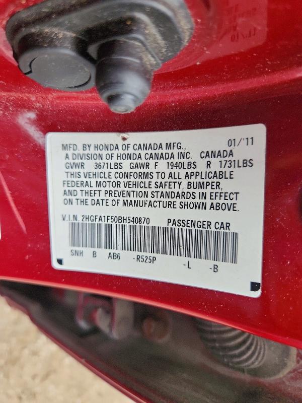 Aukcja sprzedaży 2011 Honda Civic, vin: 2HGFA1F50BH540870, numer aukcji: 57387256