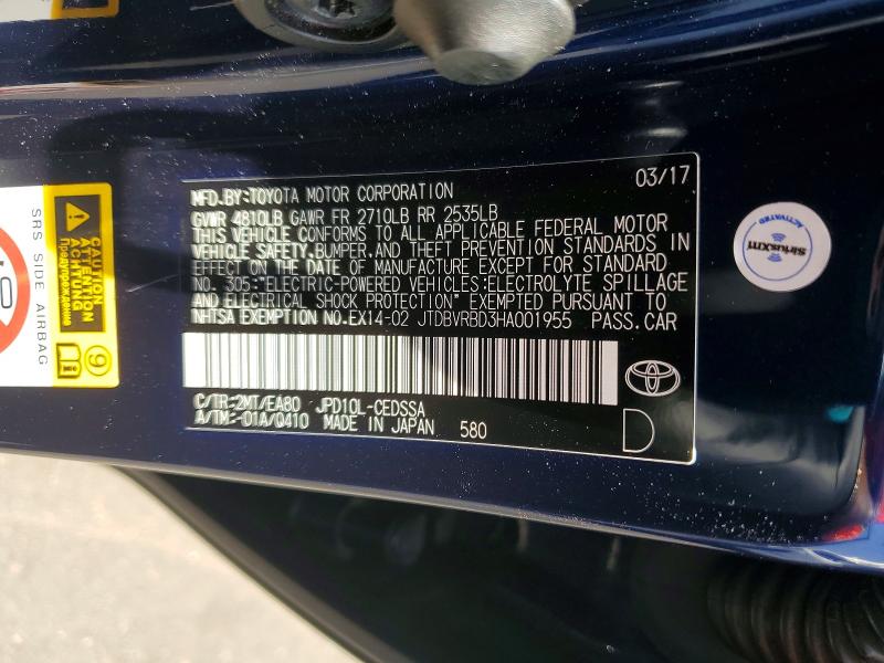 56070136 :رقم المزاد ، JTDBVRBD3HA001955 vin ، 2017 Toyota Mirai مزاد بيع