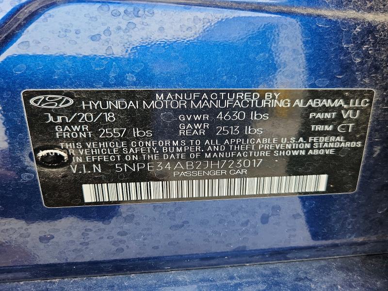 2018 Hyundai Sonata მანქანა იყიდება აუქციონზე, vin: 5NPE34AB2JH723017, აუქციონის ნომერი: 58312036