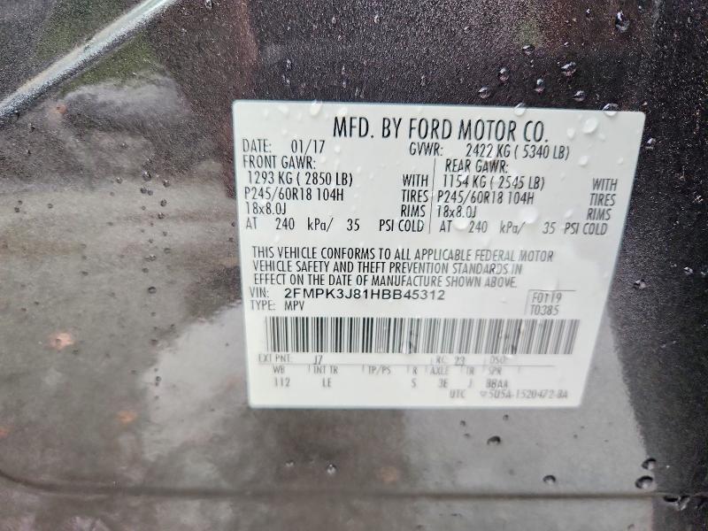 2017 Ford Edge მანქანა იყიდება აუქციონზე, vin: 2FMPK3J81HBB45312, აუქციონის ნომერი: 57075956