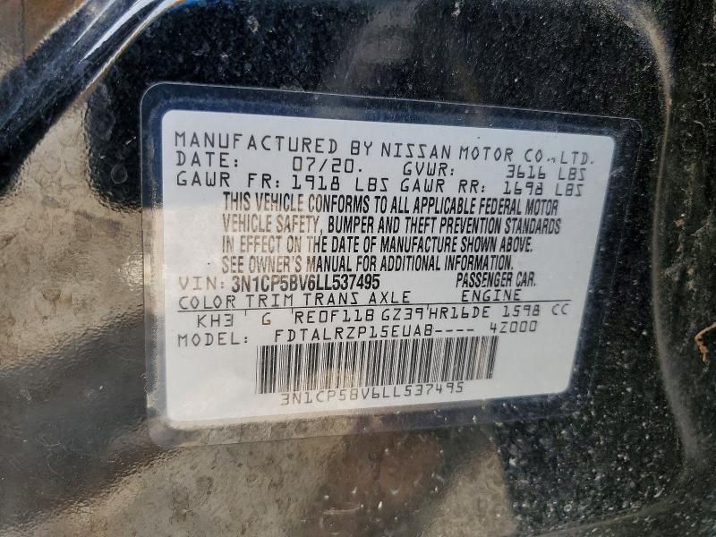 58068986 :رقم المزاد ، 3N1CP5BV6LL537495 vin ، 2020 Nissan Kicks مزاد بيع