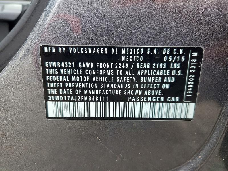 55809286 :رقم المزاد ، 3VWD17AJ2FM348111 vin ، 2015 Volkswagen Jetta مزاد بيع