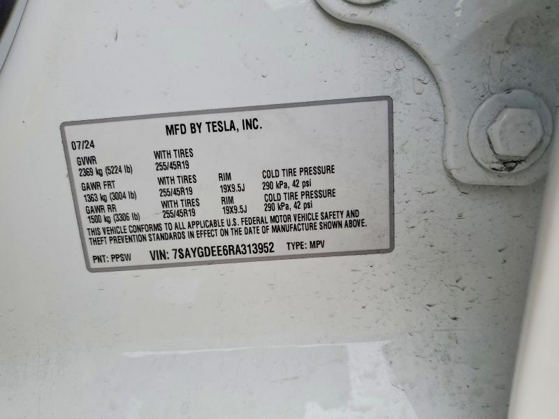 Aukcja sprzedaży 2024 Tesla Model Y, vin: 7SAYGDEE6RA313952, numer aukcji: 55981176