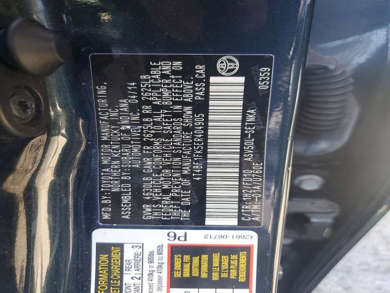 Aukcja sprzedaży 2014 Toyota Camry, vin: 4T4BF1FK5ER404905, numer aukcji: 56360146