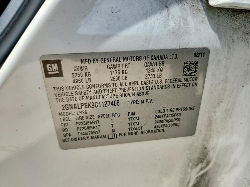 2012 Chevrolet Equinox მანქანა იყიდება აუქციონზე, vin: 2GNALPEK9C1127408, აუქციონის ნომერი: 56145786