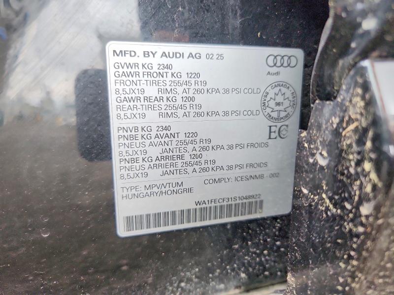 Продажа на аукционе авто 2025 Audi Q3, vin: WA1FECF31S1048922, номер лота: 58774766
