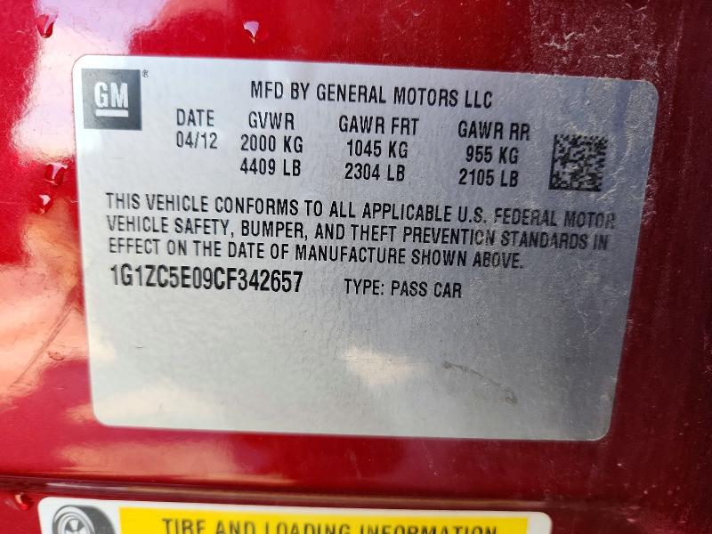 Aukcja sprzedaży 2012 Chevrolet Malibu, vin: 1G1ZC5E09CF342657, numer aukcji: 57896536