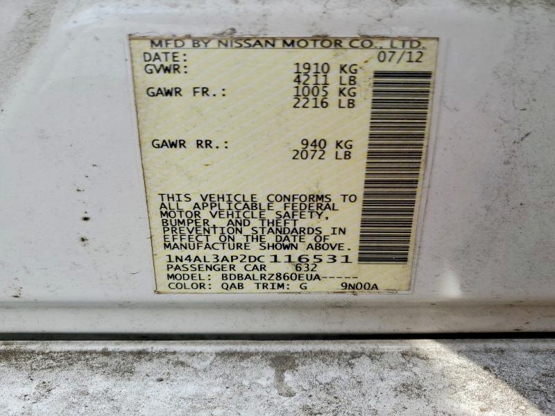 2013 Nissan Altima მანქანა იყიდება აუქციონზე, vin: 1N4AL3AP2DC116531, აუქციონის ნომერი: 55994716