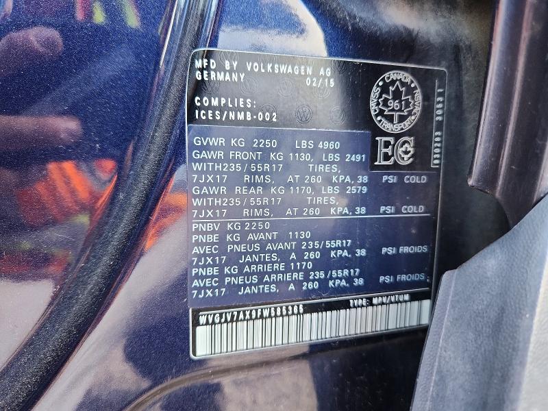 57173236 :رقم المزاد ، WVGJV7AX9FW585365 vin ، 2015 Volkswagen Tiguan مزاد بيع