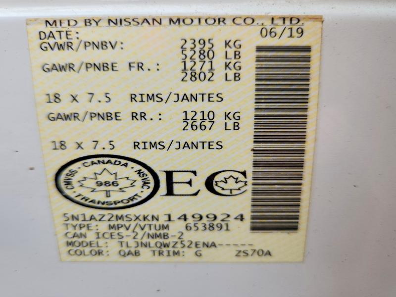Продаж на аукціоні авто 2019 Nissan Murano, vin: 5N1AZ2MSXKN149924, номер лоту: 57780056
