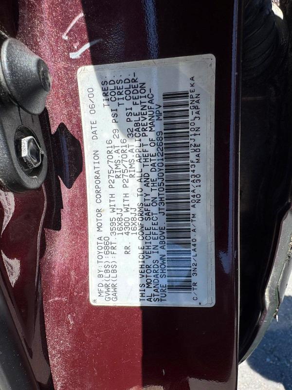 Продажа на аукционе авто 2000 Toyota Land Cruiser, vin: JT3HT05J0Y0122689, номер лота: 56420846