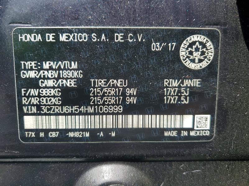 Продаж на аукціоні авто 2017 Honda Hr-v, vin: 3CZRU6H54HM106999, номер лоту: 57401746