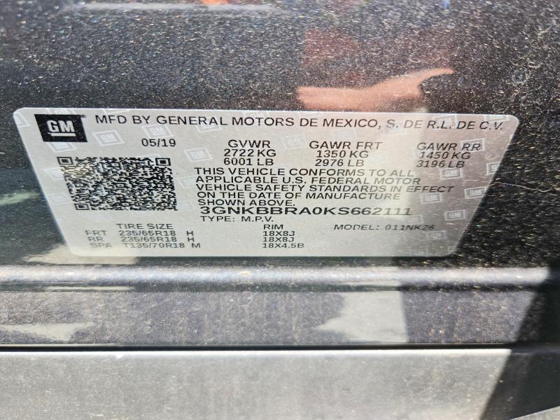 57722666 :رقم المزاد ، 3GNKBBRA0KS662111 vin ، 2019 Chevrolet Blazer مزاد بيع