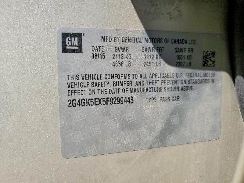 Продажа на аукционе авто 2015 Buick Regal, vin: 2G4GK5EX5F9299443, номер лота: 55841126