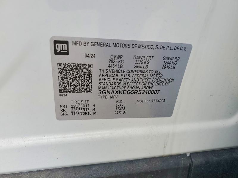57955616 :رقم المزاد ، 3GNAXKEG5RS248887 vin ، 2024 Chevrolet Equinox مزاد بيع