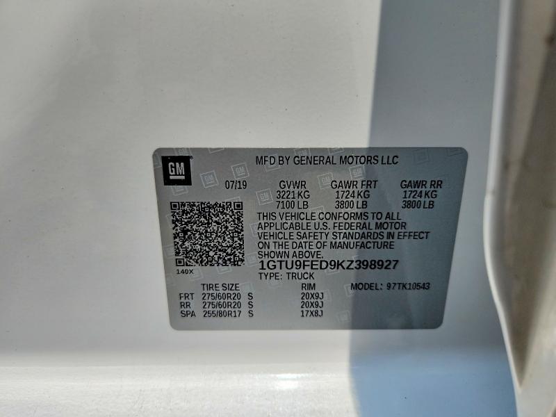 Продаж на аукціоні авто 2019 Gmc Sierra, vin: 1GTU9FED9KZ398927, номер лоту: 58775906