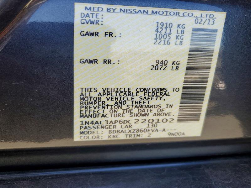 Aukcja sprzedaży 2013 Nissan Altima, vin: 1N4AL3AP6DC220102, numer aukcji: 58474966