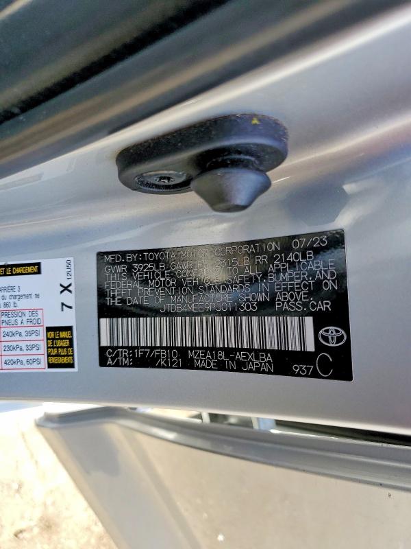57082466 :رقم المزاد ، JTDB4MEE9PJ011303 vin ، 2023 Toyota Corolla مزاد بيع