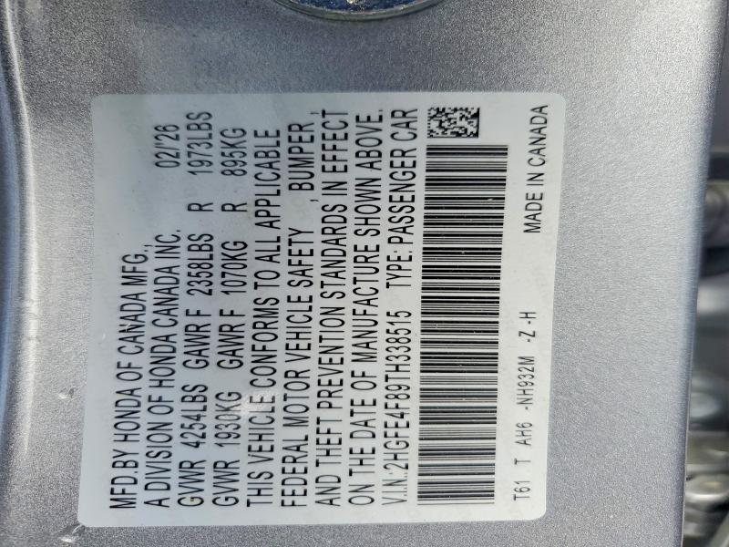56867646 :رقم المزاد ، 2HGFE4F89TH338515 vin ، 2026 Honda Civic مزاد بيع
