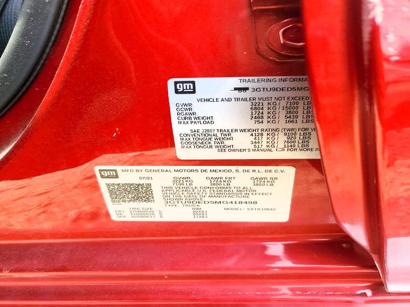 2021 Gmc Sierra მანქანა იყიდება აუქციონზე, vin: 3GTU9DED5MG418498, აუქციონის ნომერი: 55781866