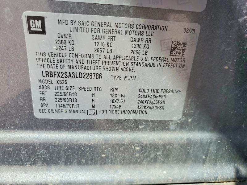 Продажа на аукционе авто 2020 Buick Envision, vin: LRBFX2SA3LD228786, номер лота: 58223636