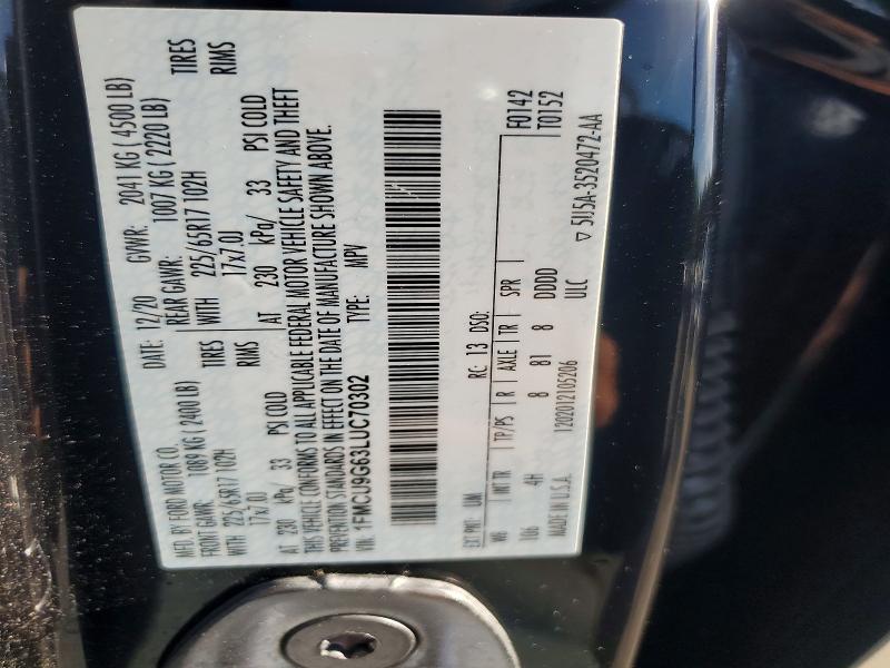 56501786 :رقم المزاد ، 1FMCU9G63LUC70302 vin ، 2020 Ford Escape مزاد بيع