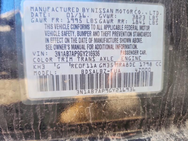Продажа на аукционе авто 2016 Nissan Sentra, vin: 3N1AB7AP9GY216936, номер лота: 57623936