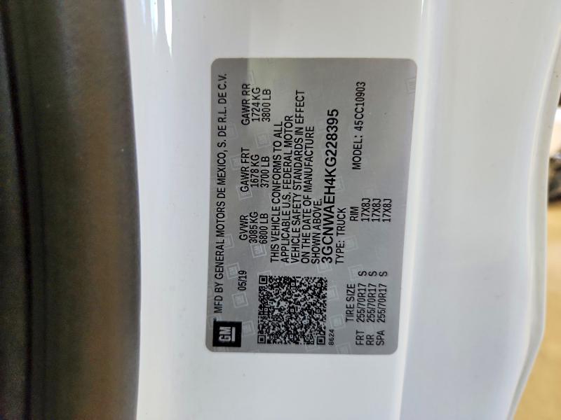 2019 Chevrolet Silverado მანქანა იყიდება აუქციონზე, vin: 3GCNWAEH4KG228395, აუქციონის ნომერი: 57116276