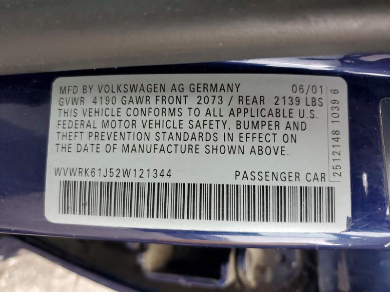 58591126 :رقم المزاد ، WVWRK61J52W121344 vin ، 2002 Volkswagen Jetta مزاد بيع