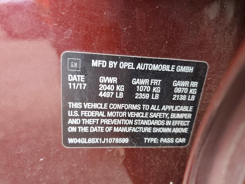 56863976 :رقم المزاد ، W04GL6SX1J1078599 vin ، 2018 Buick Regal مزاد بيع