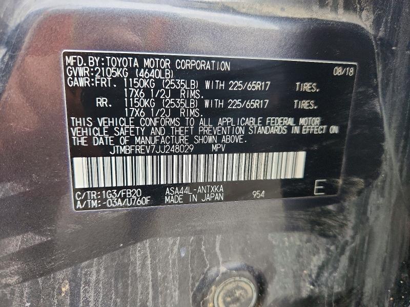 Aukcja sprzedaży 2018 Toyota Rav4, vin: JTMBFREV7JJ248029, numer aukcji: 57052536