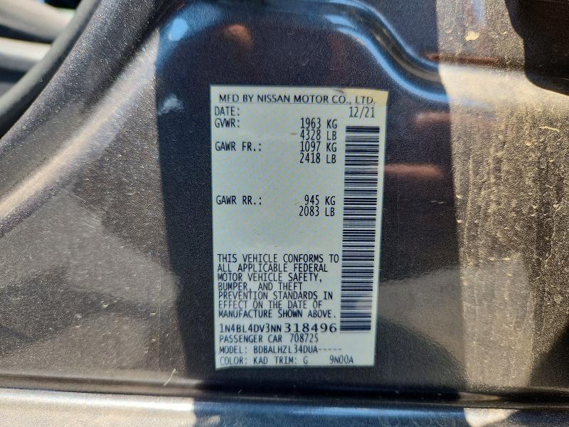 Продаж на аукціоні авто 2022 Nissan Altima, vin: 1N4BL4DV3NN318496, номер лоту: 57967396