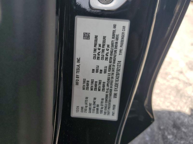 Aukcja sprzedaży 2025 Tesla Model 3, vin: 5YJ3E1EA2SF921274, numer aukcji: 56664006
